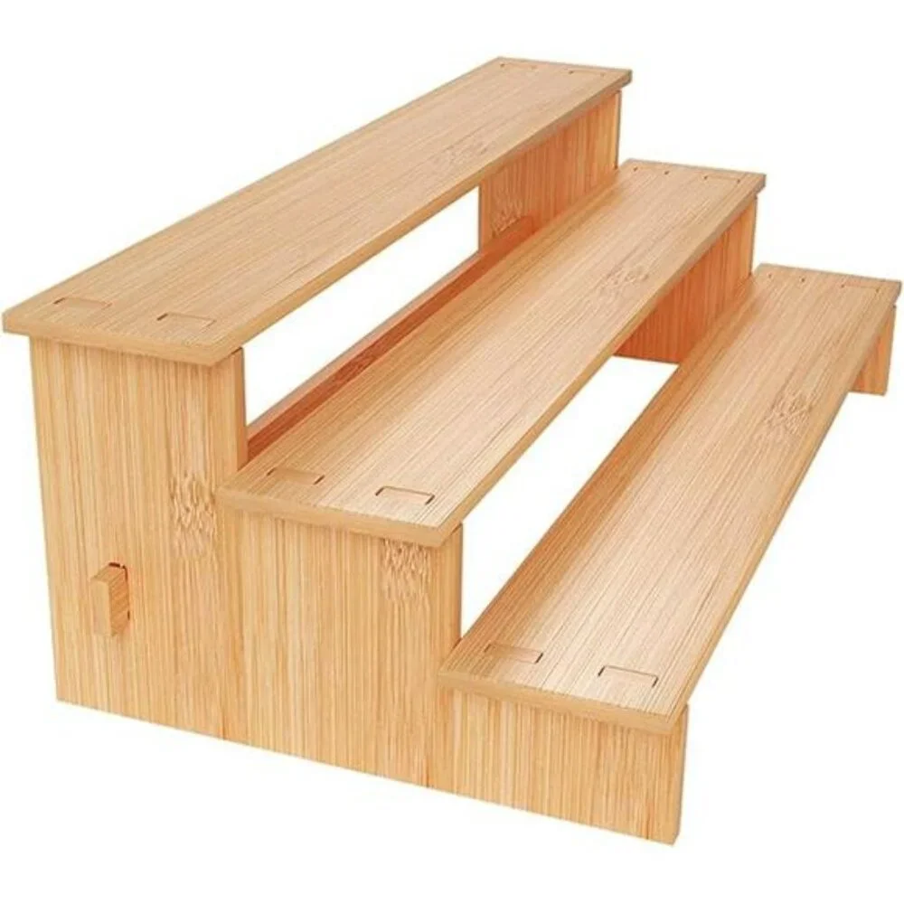 3 tier bamboo spice rack organizer kitchen cabinet pantry shelf storage jars can
